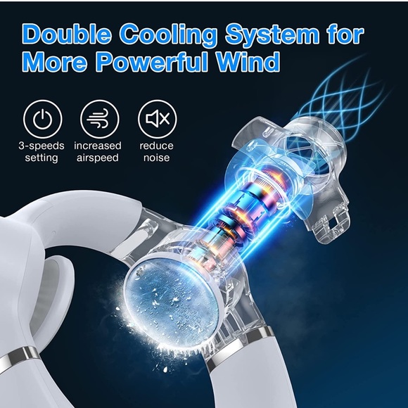 Portable Neck Fan Upgraded Neck Air Conditioner 2X Cooling Pads Rechargeable Fan - Picture 9 of 12